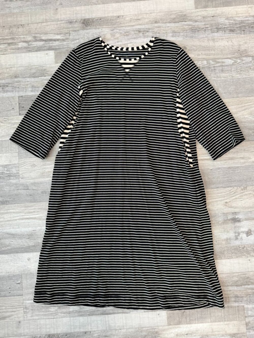 Gudrun Sjoden Black White Stripe 3/4 Sleeve Knit Dress Size XL Stretch Q9